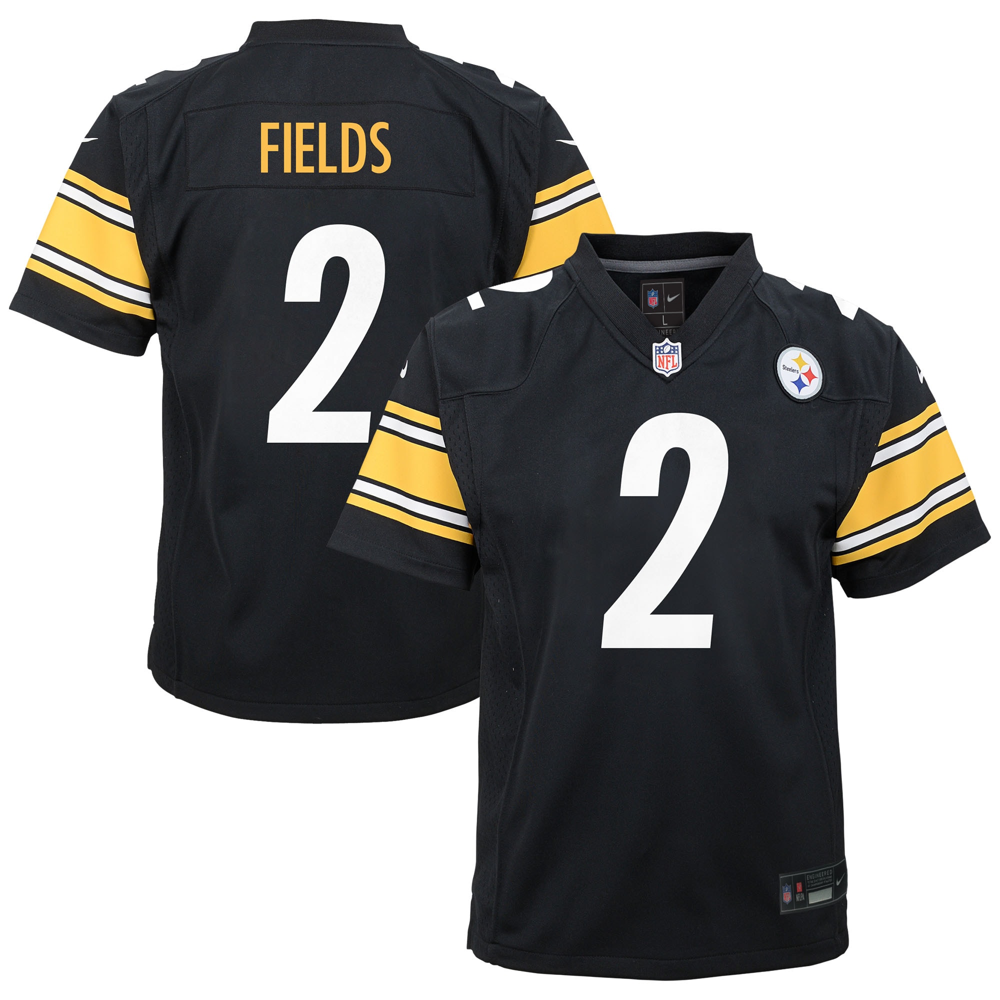 Youth Pittsburgh Steelers Justin Fields Black Team Game Jersey JS6560 nicesnker