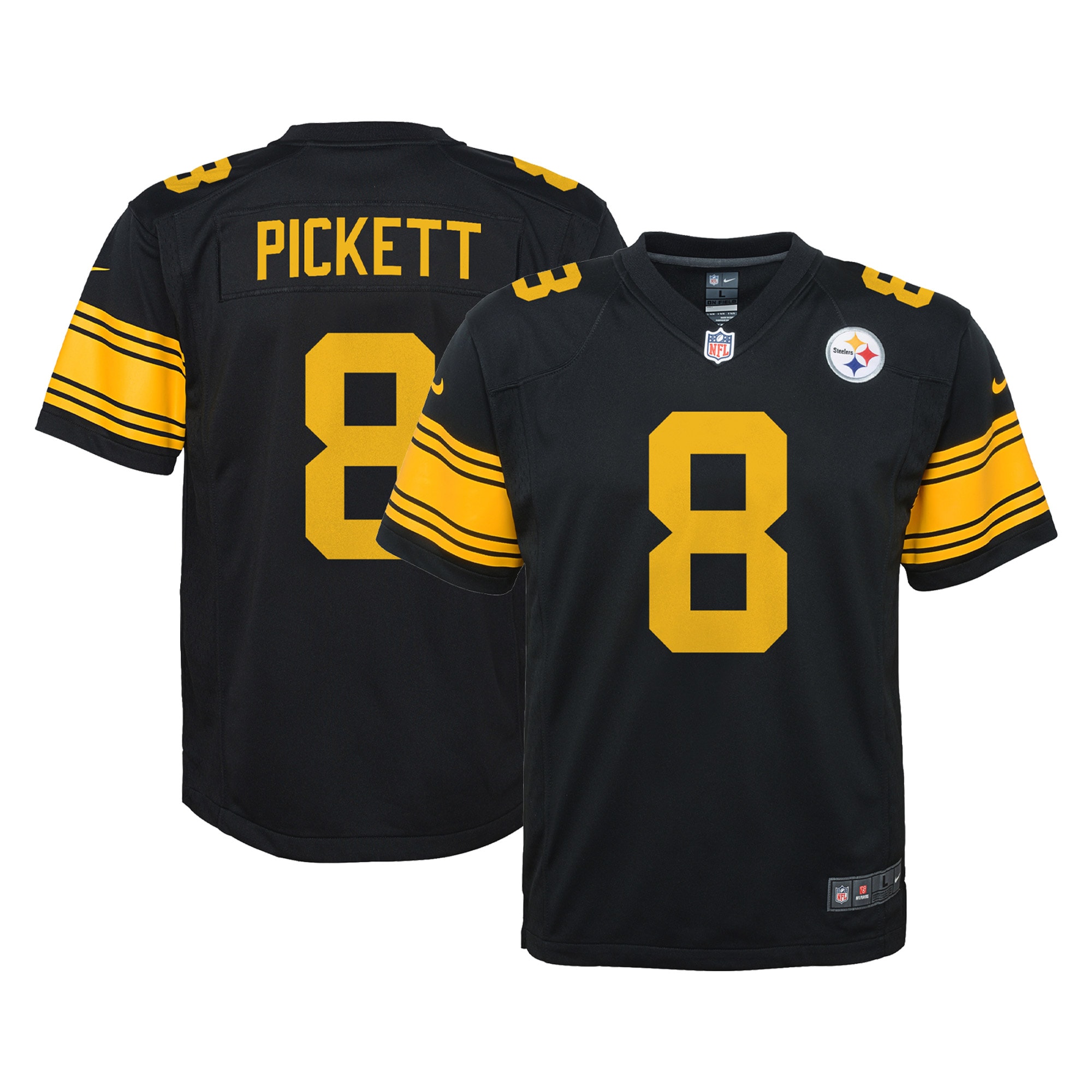 Youth Pittsburgh Steelers Kenny Pickett Black Game Jersey JS9633 nicesnker