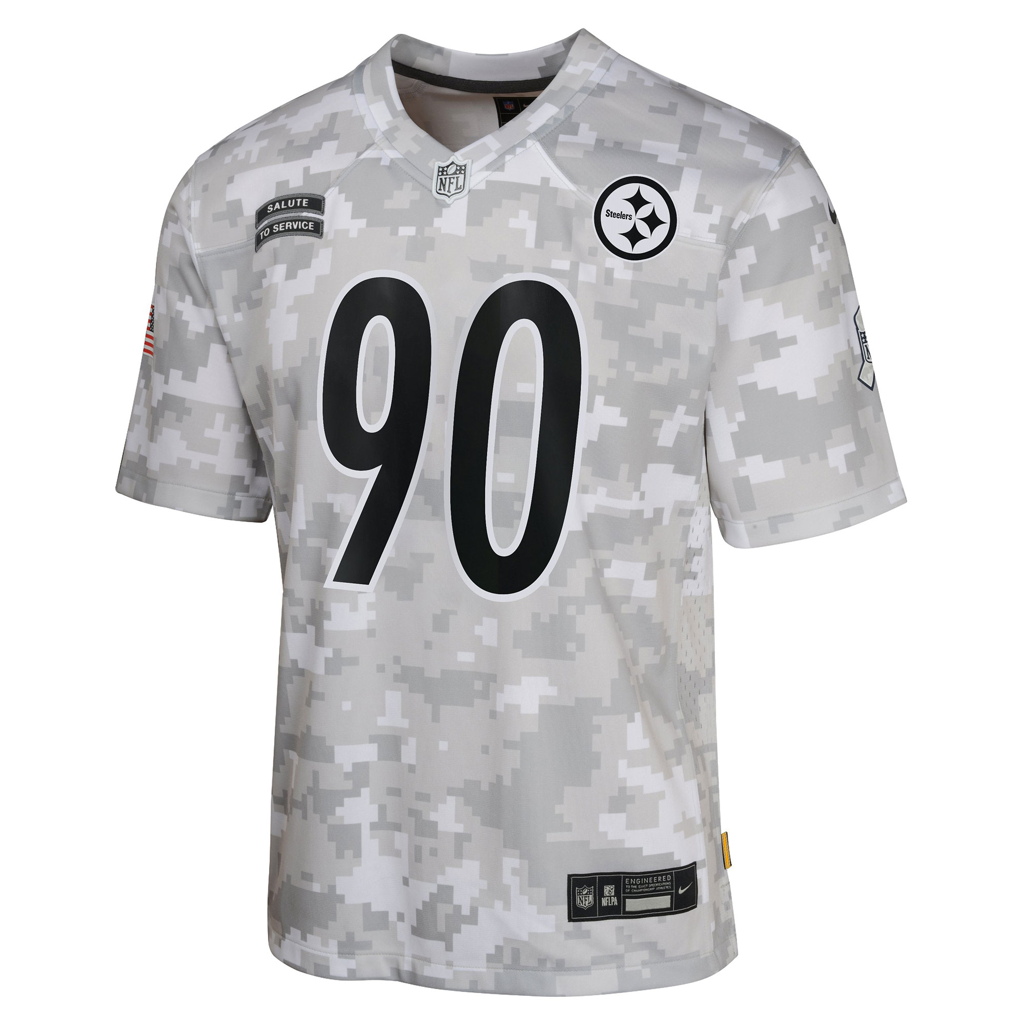 Alternative view of Youth Pittsburgh Steelers T.J. Watt Arctic Camo 2024 Salute to Service Game Jersey JS1389 nicesnker