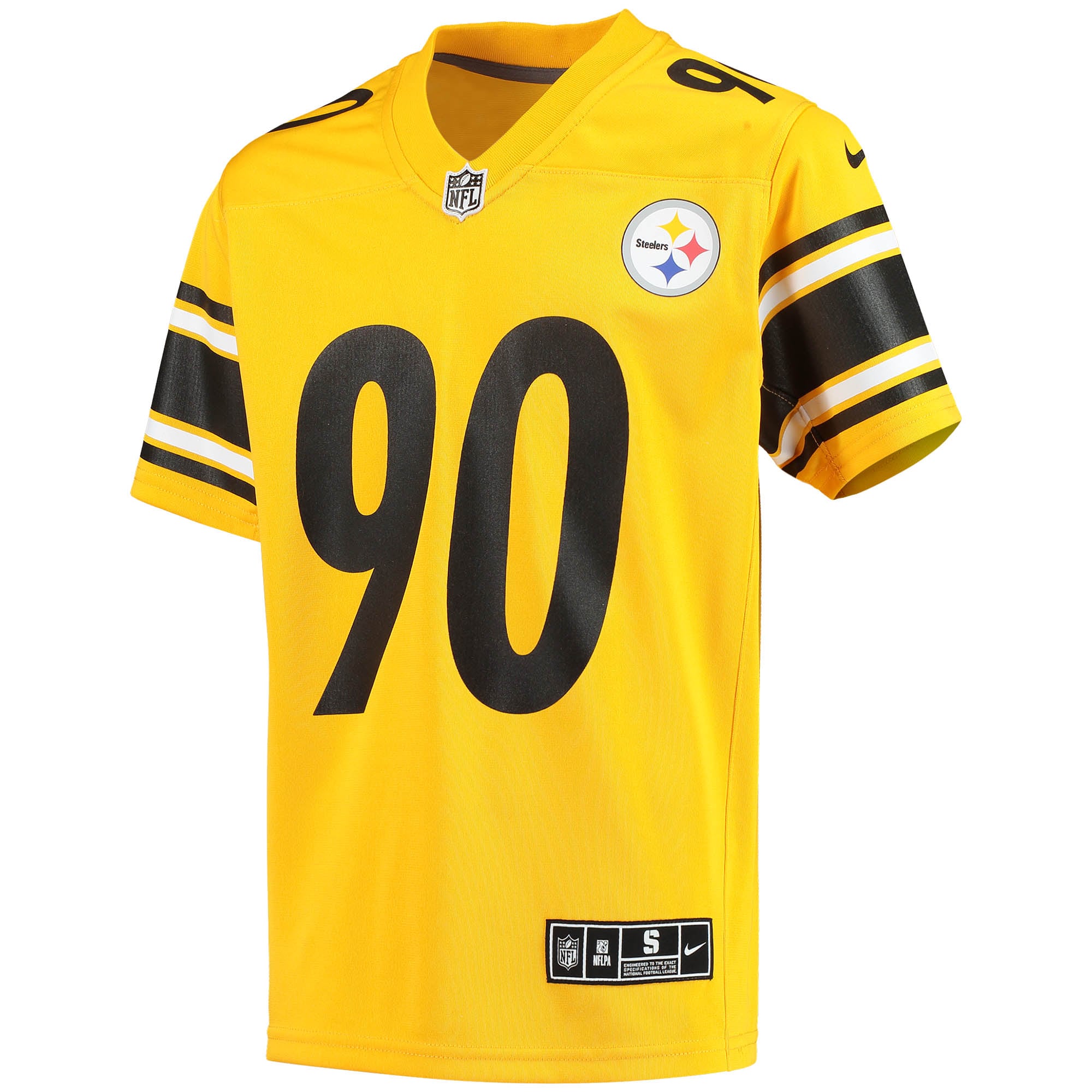 Alternative view of Youth Pittsburgh Steelers T.J. Watt Gold Inverted Team Game Jersey JS1815 nicesnker