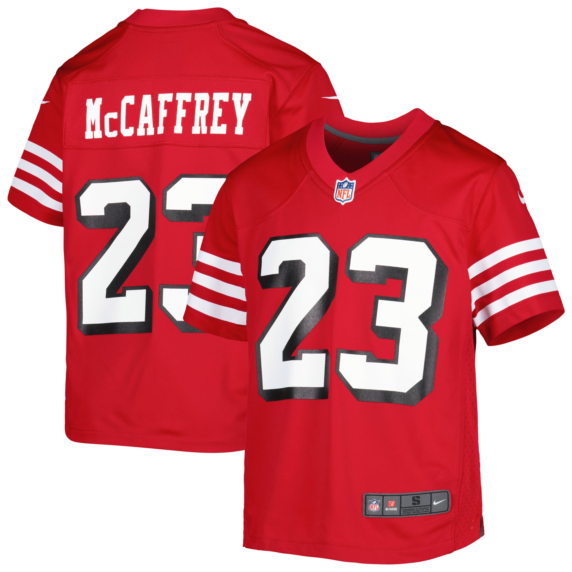 Youth San Francisco 49ers Christian McCaffrey Scarlet Game Jersey JS5812 nicesnker