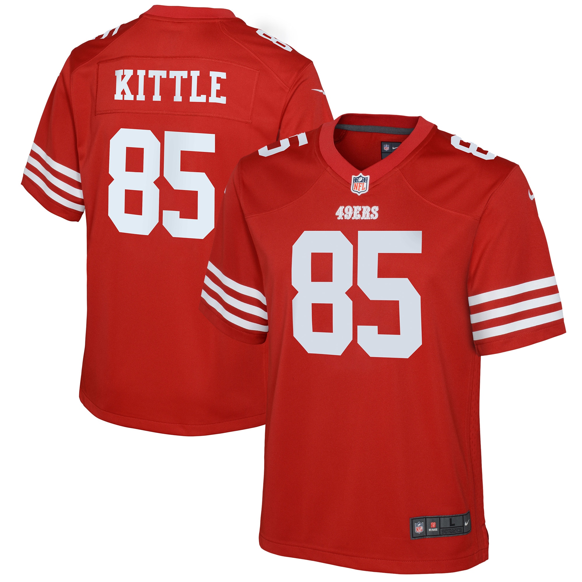 Youth San Francisco 49ers George Kittle Scarlet Game Jersey JS7287 nicesnker