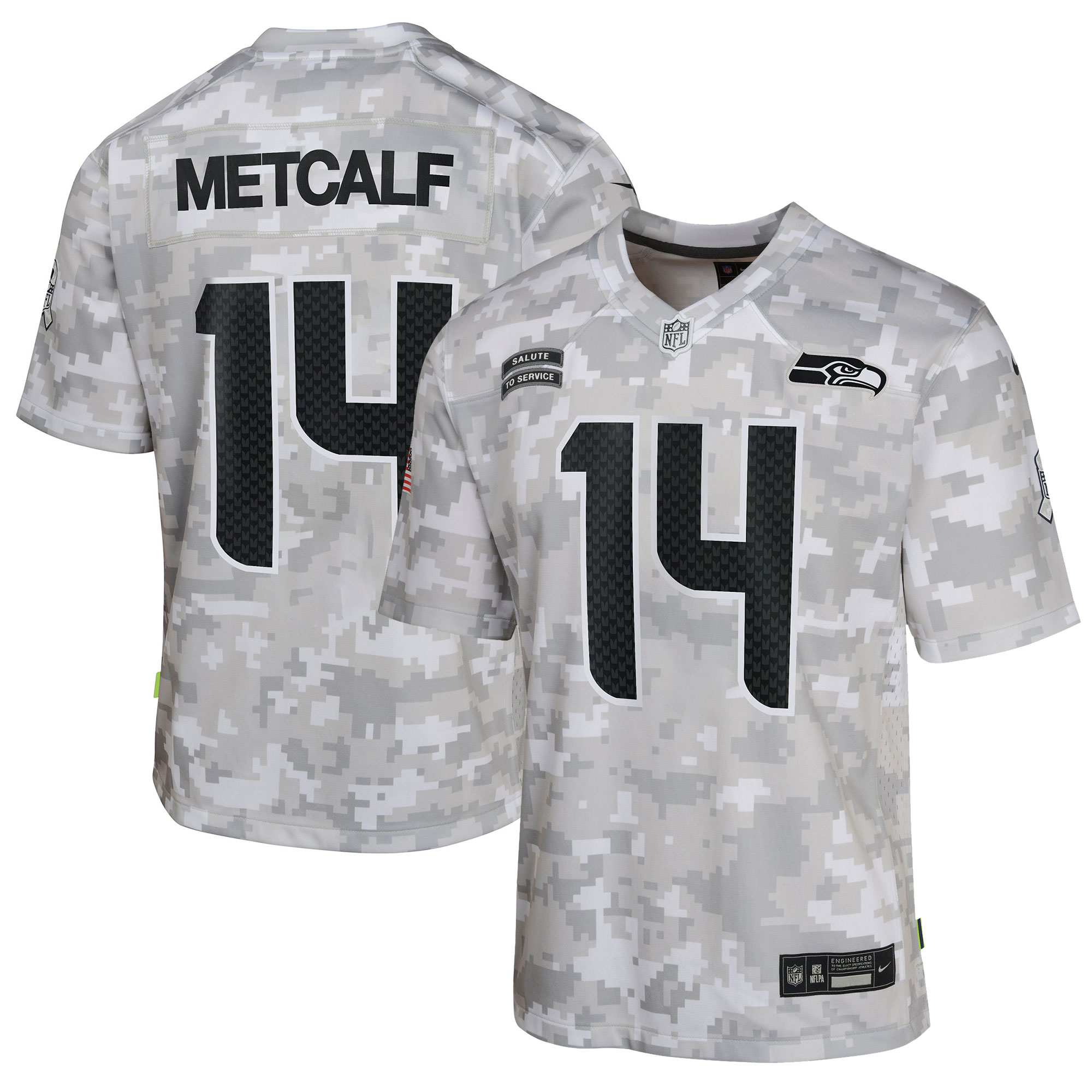 Youth Seattle Seahawks DK Metcalf Arctic Camo 2024 Salute to Service Game Jersey JS3988 nicesnker
