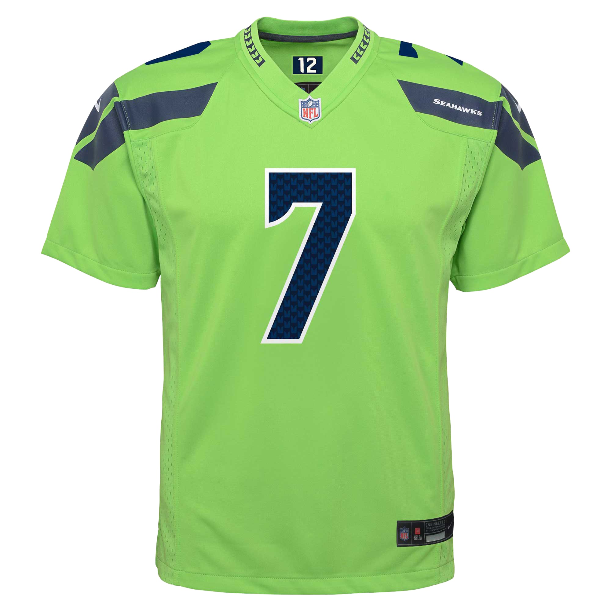 Alternative view of Youth Seattle Seahawks Geno Smith Neon Green Alternate Player Game Jersey JS1746 nicesnker