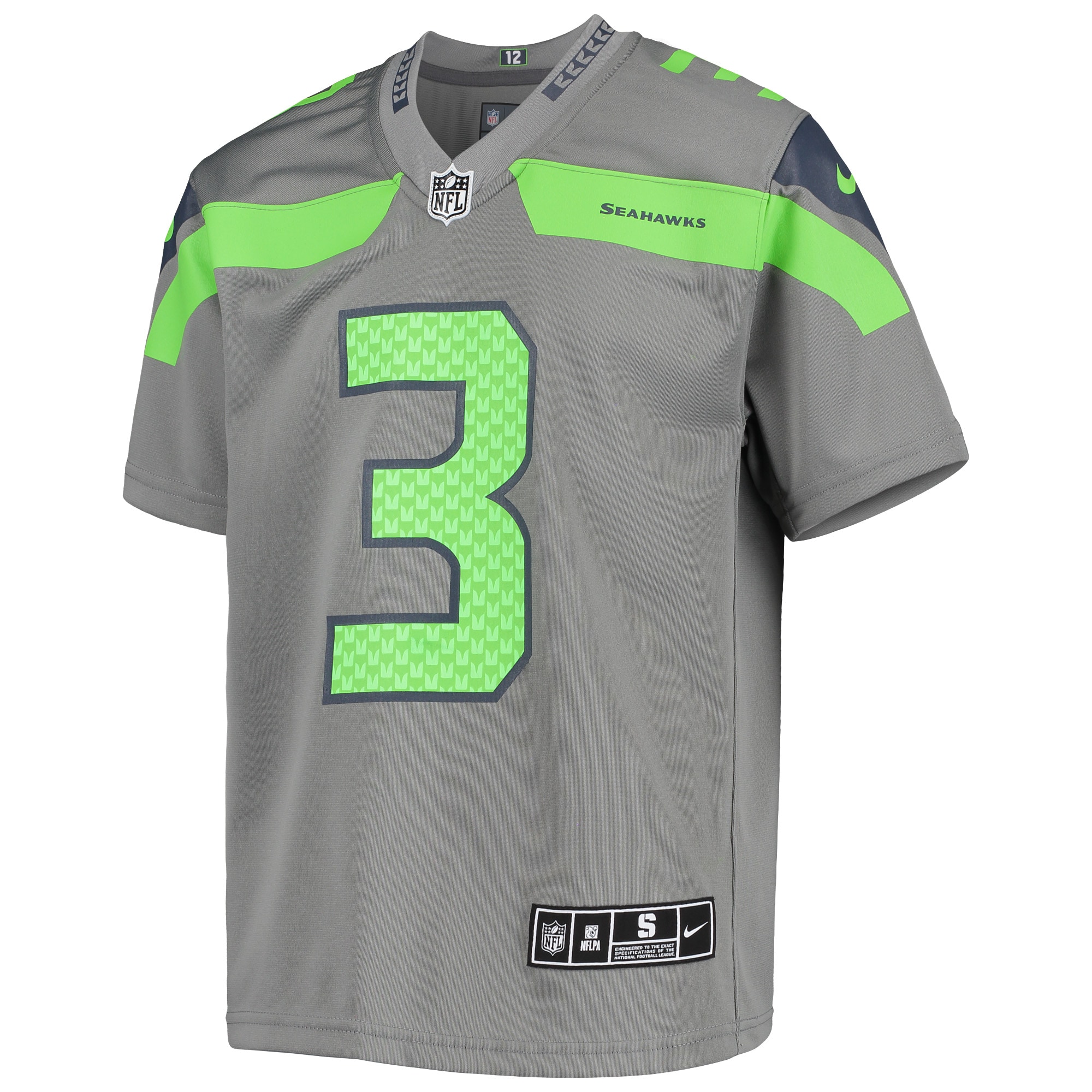 Alternative view of Youth Seattle Seahawks Russell Wilson Gray Inverted Team Game Jersey JS7273 nicesnker