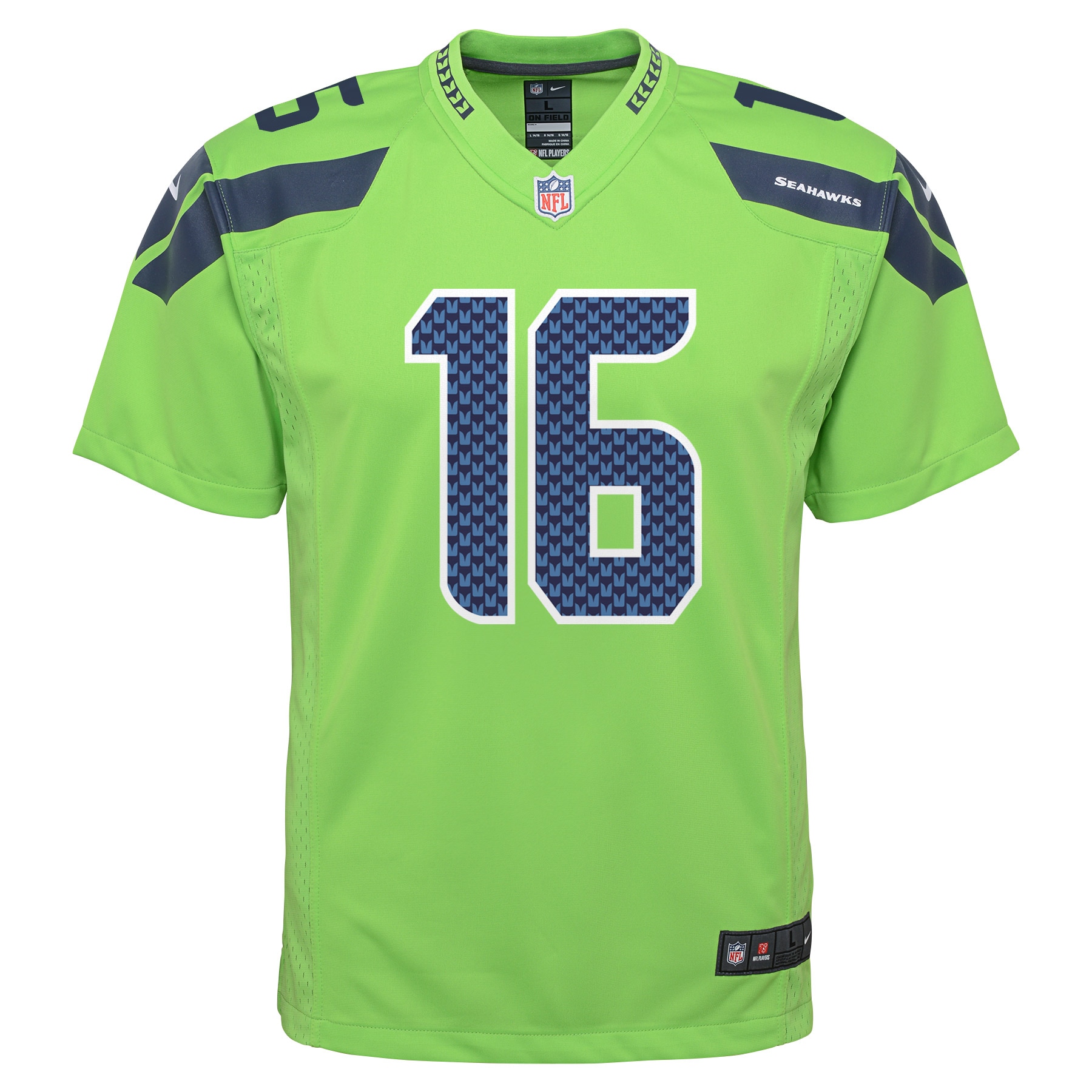 Alternative view of Youth Seattle Seahawks Tyler Lockett Neon Green Game Jersey JS1154 nicesnker