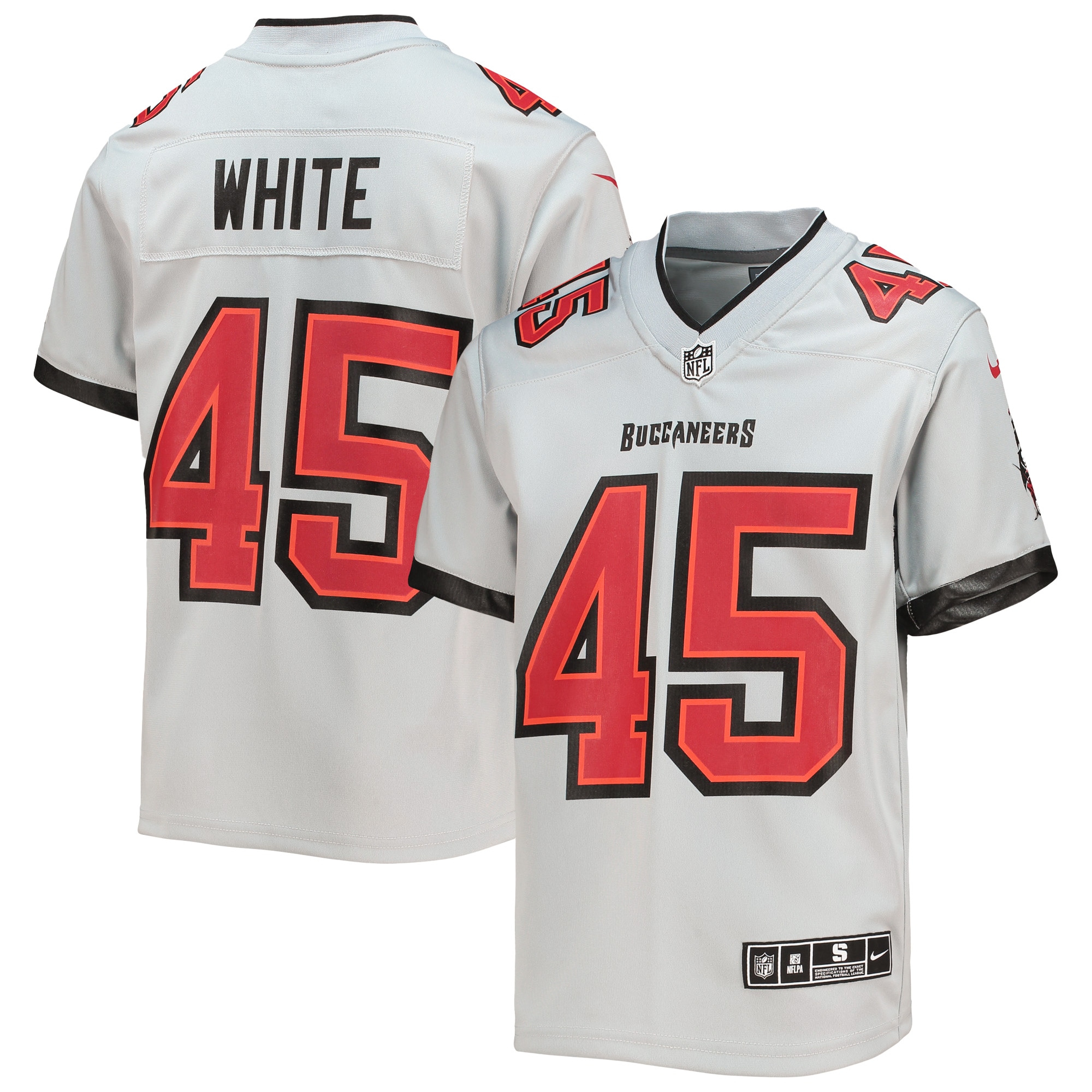 Youth Tampa Bay Buccaneers Devin White Gray Inverted Team Game Jersey JS8955 nicesnker