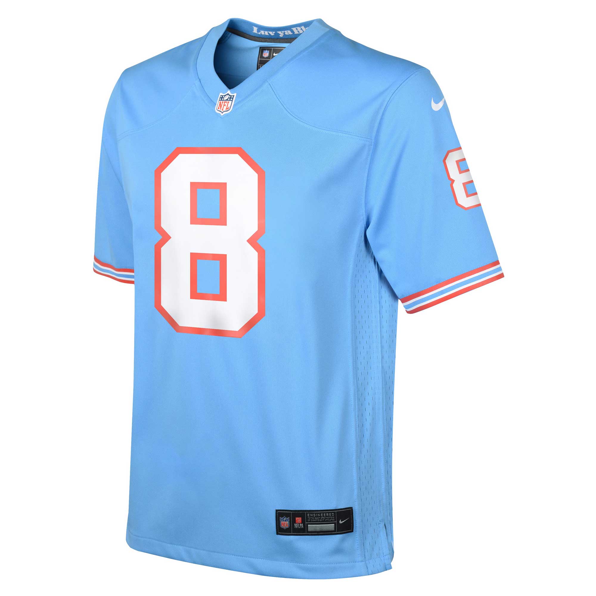 Alternative view of Youth Tennessee Titans Will Levis Light Blue Oilers Throwback ALT2 Player Game Jersey JS2105 nicesnker