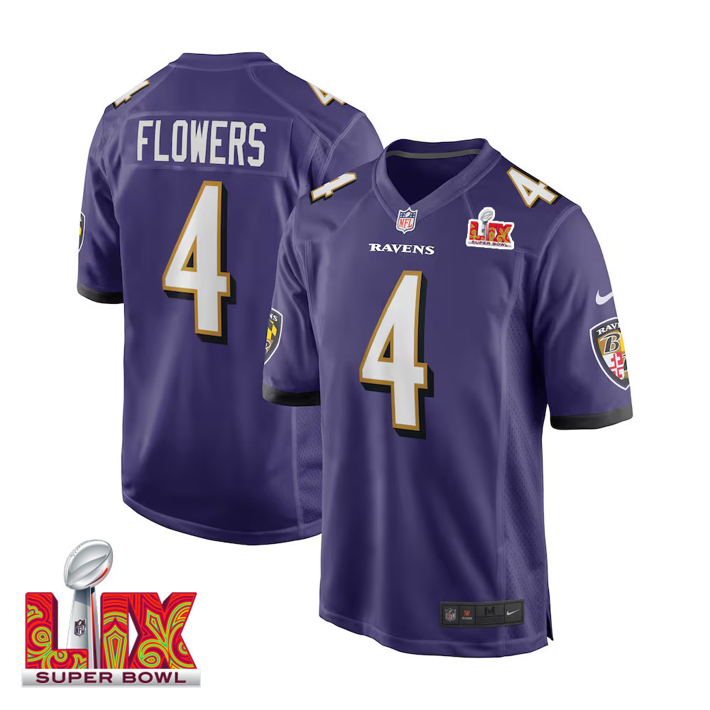 Zay Flowers #4 Baltimore Ravens Super Bowl LIX Jersey - Men's - Purple JS8463 nicesnker