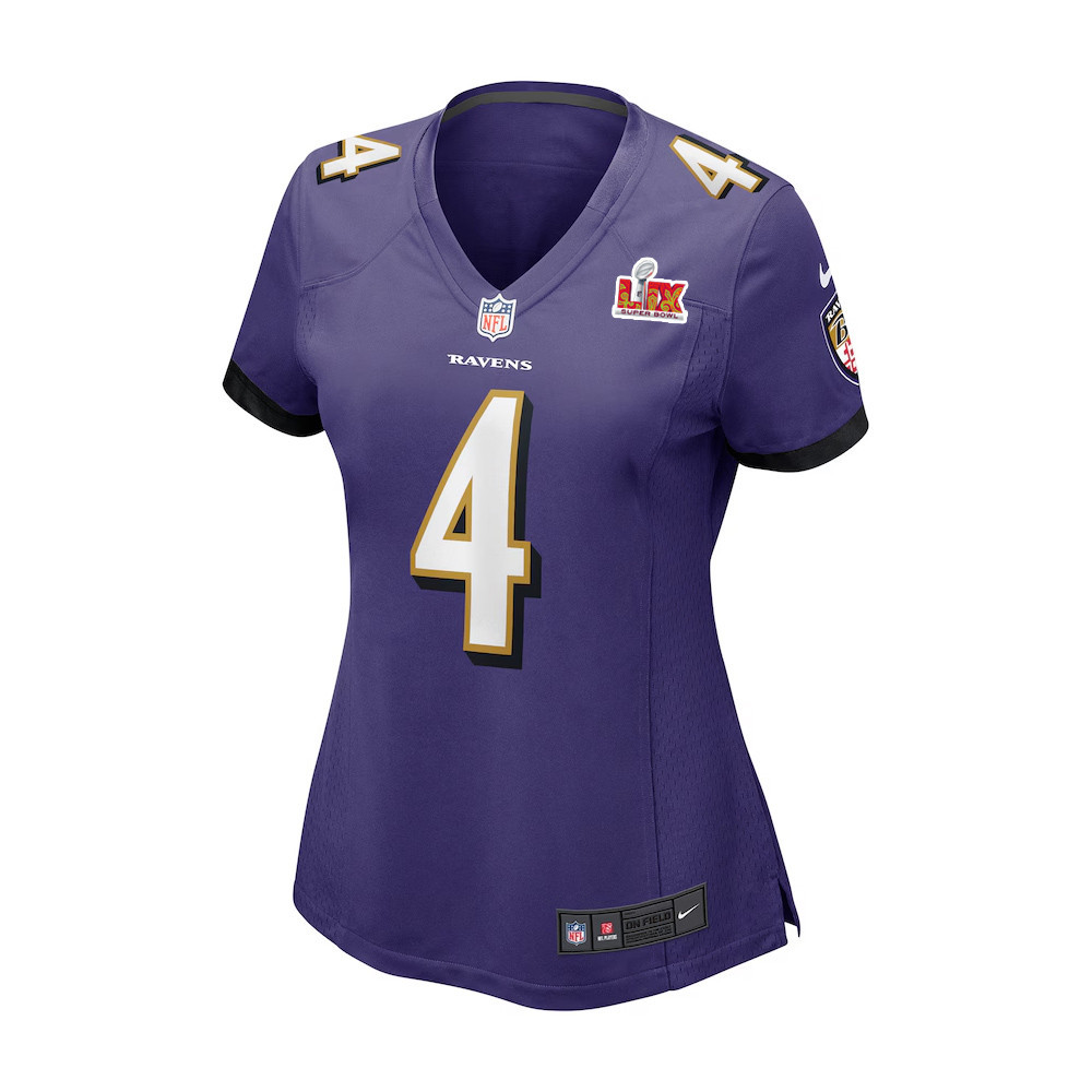 Alternative view of Zay Flowers #4 Baltimore Ravens Super Bowl LIX Women's Jersey - Purple JS1508 nicesnker