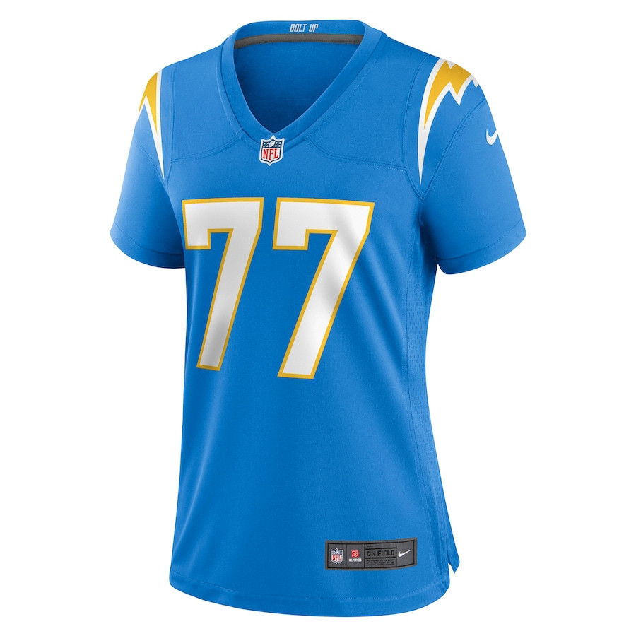 Alternative view of Zion Johnson 77 Los Angeles Chargers Women's Game Jersey - Powder Blue JS1719 nicesnker