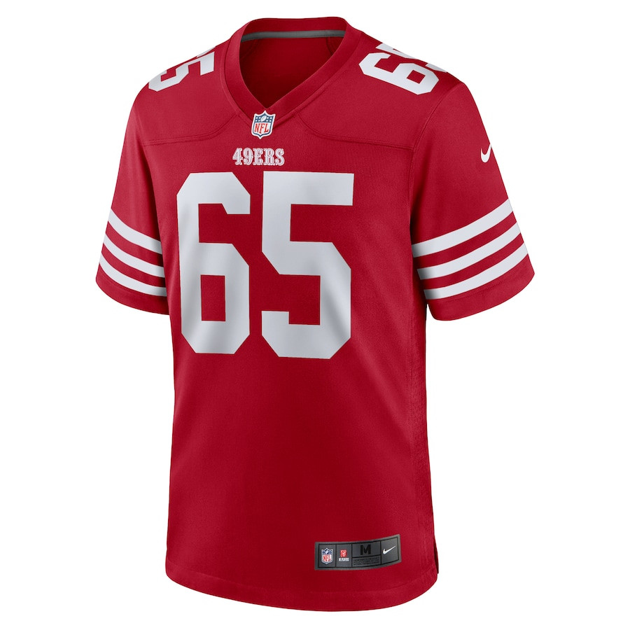 Alternative view of Aaron Banks #65 San Francisco 49ers Game Jersey - Men's | Scarlet