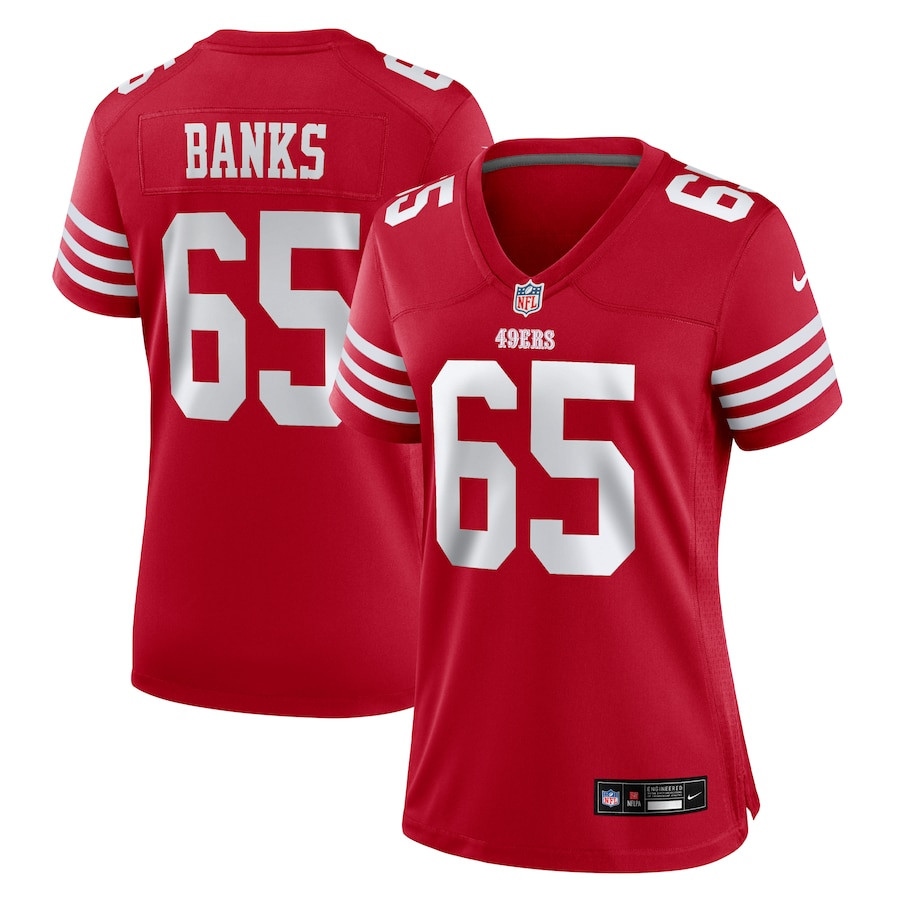 Aaron Banks #65 San Francisco 49ers Game Jersey - Women's | Scarlet