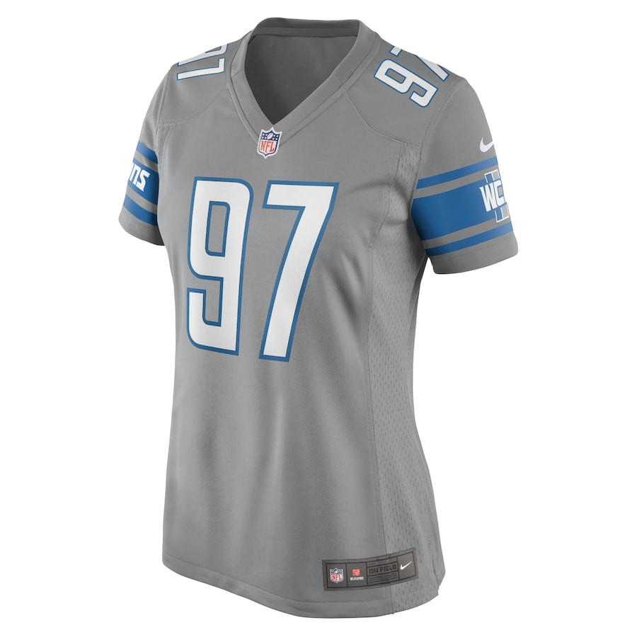 Alternative view of Aidan Hutchinson #97 Detroit Lions Game Jersey - Women's | Silver