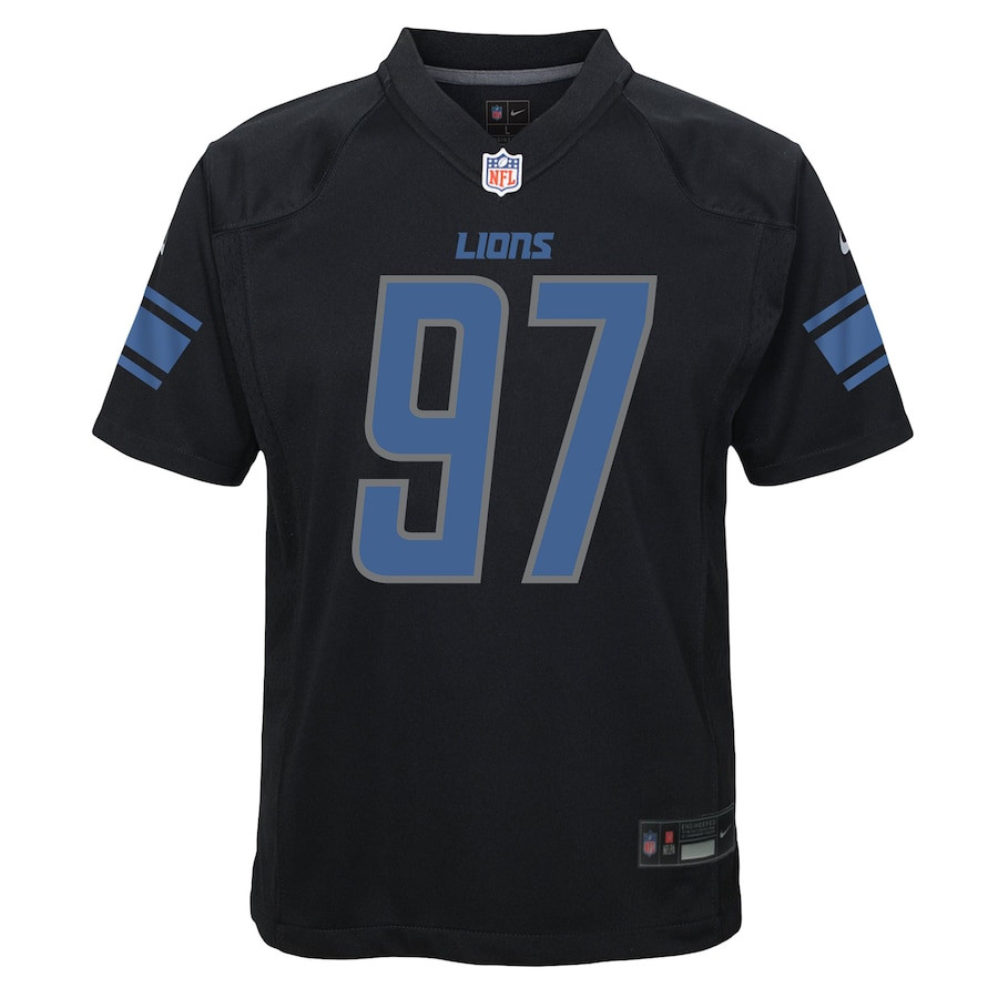 Alternative view of Aidan Hutchinson #97 Detroit Lions Game Jersey - Youth | Black