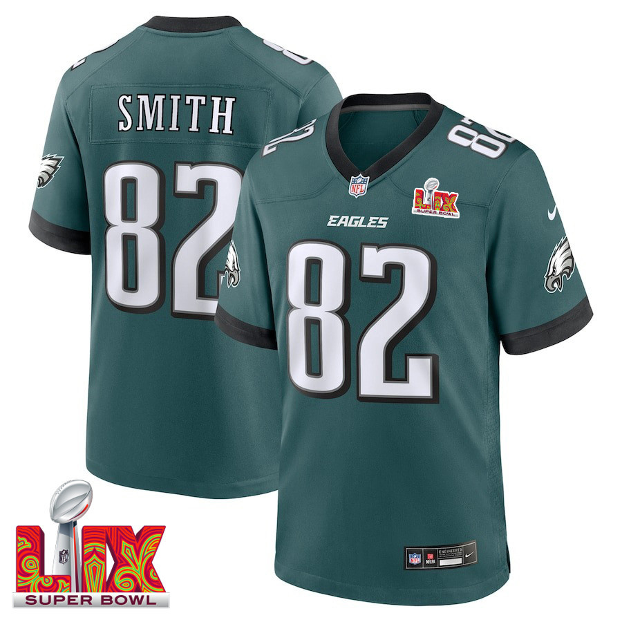 Ainias Smith #82 Philadelphia Eagles Super Bowl LIX Game Jersey - Men's | Midnight Green