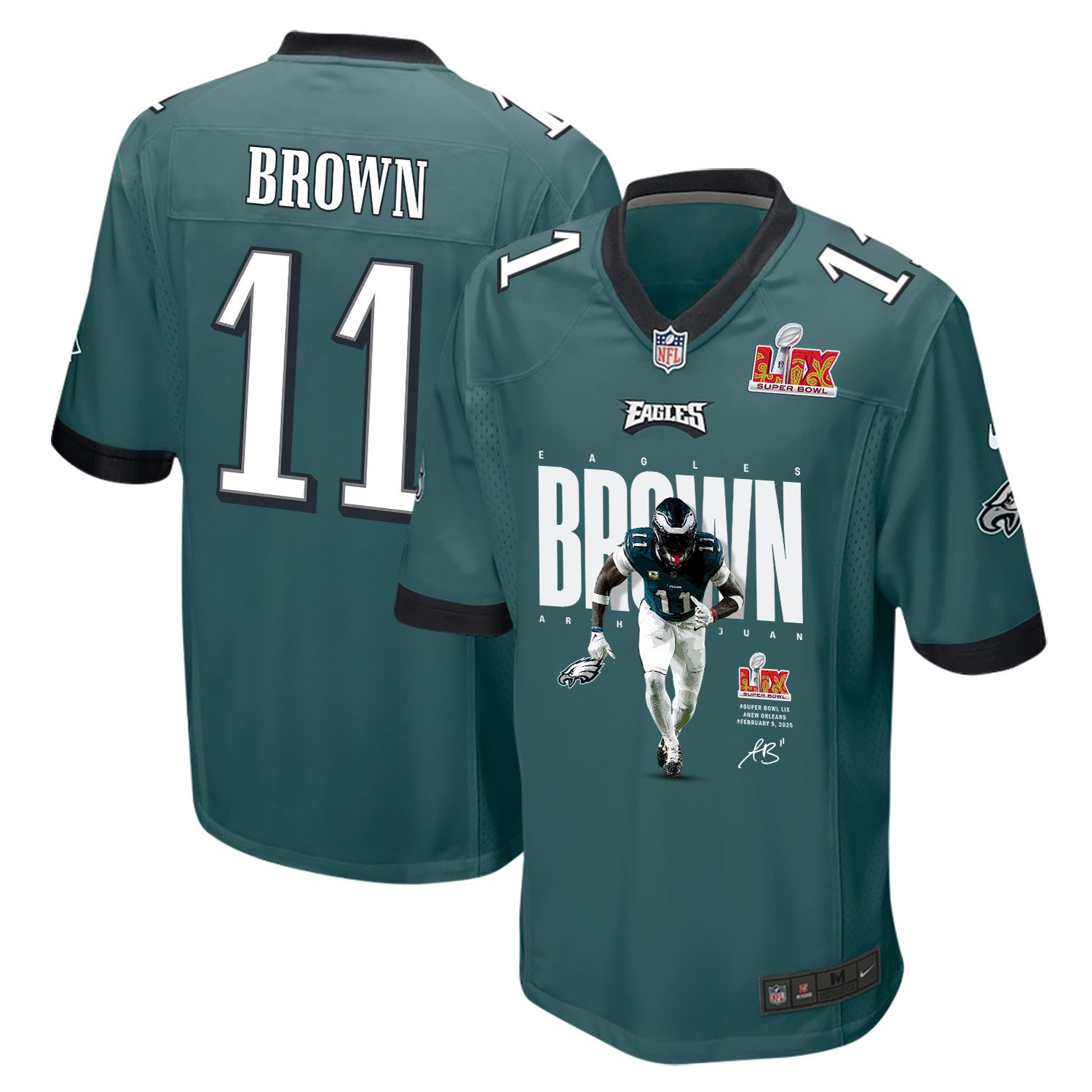 A.J. Brown #11 Philadelphia Eagles Game Jersey - Men's | Midnight Green