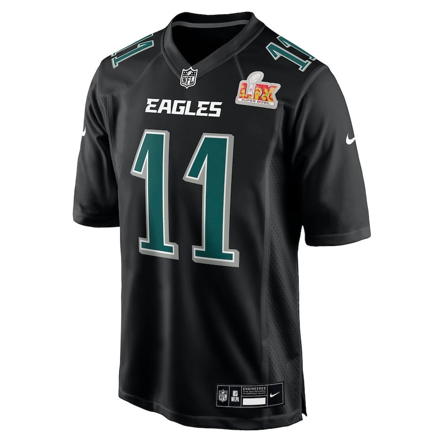 Alternative view of A.J. Brown #11 Philadelphia Eagles Super Bowl LIX Game Jersey - Men's | Carbon Black