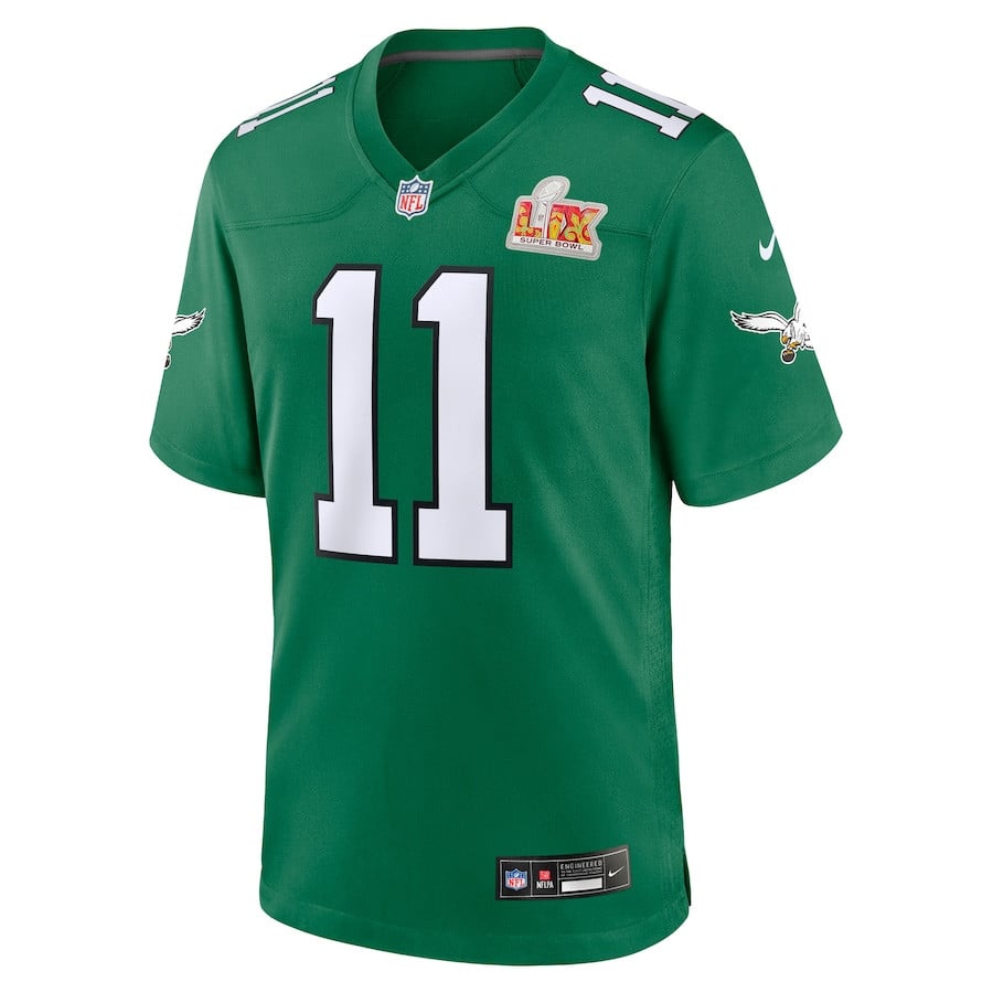Alternative view of A.J. Brown #11 Philadelphia Eagles Super Bowl LIX Game Jersey - Men's | Kelly Green