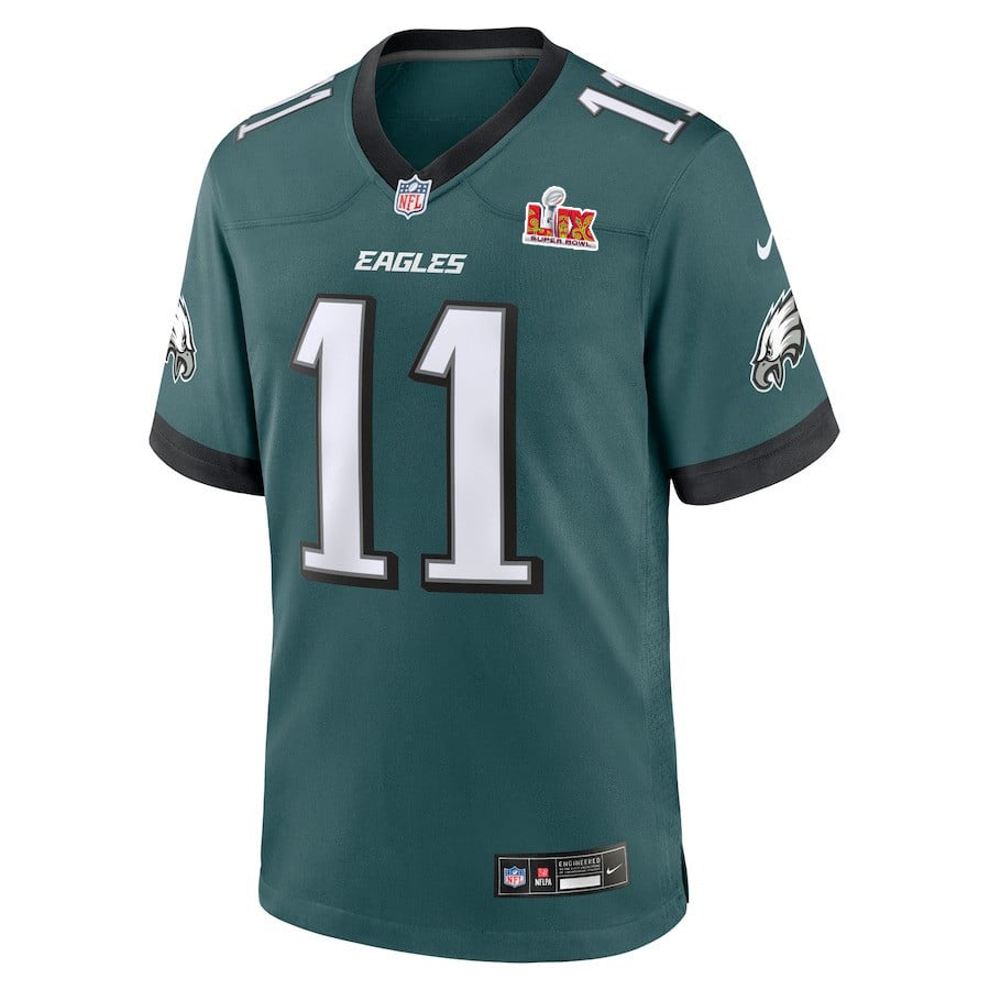 Alternative view of A.J. Brown #11 Philadelphia Eagles Super Bowl LIX Game Jersey - Men's | Midnight Green