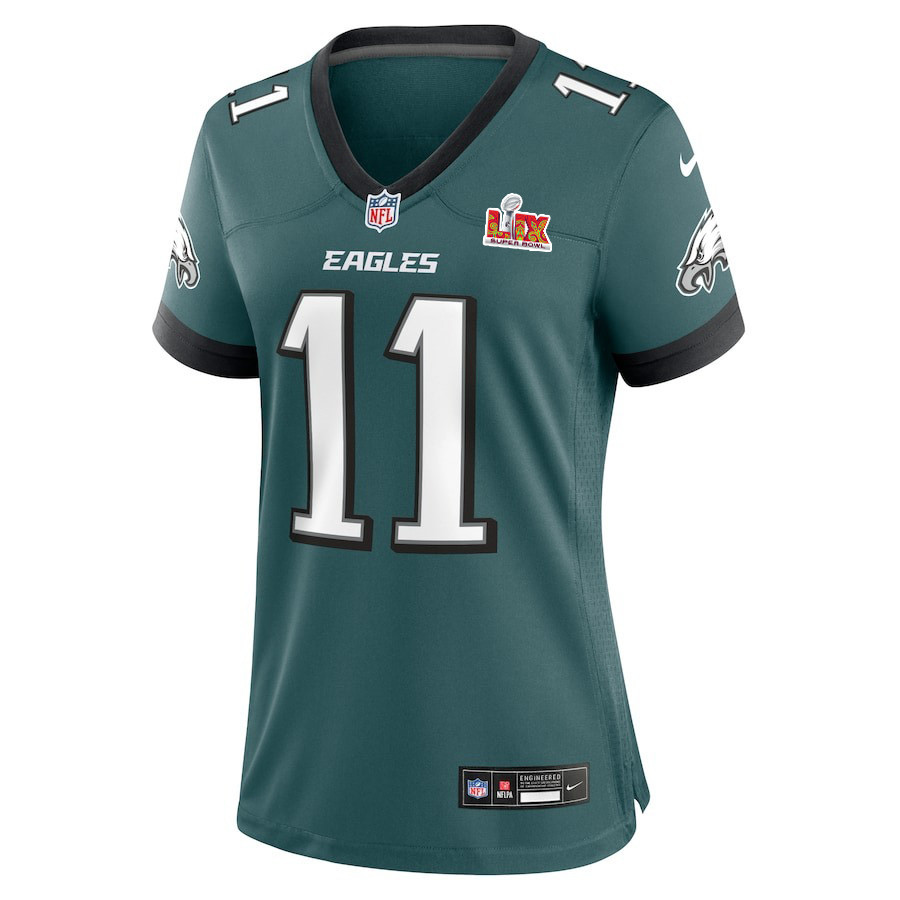 Alternative view of A.J. Brown #11 Philadelphia Eagles Super Bowl LIX Game Jersey - Women's | Midnight Green