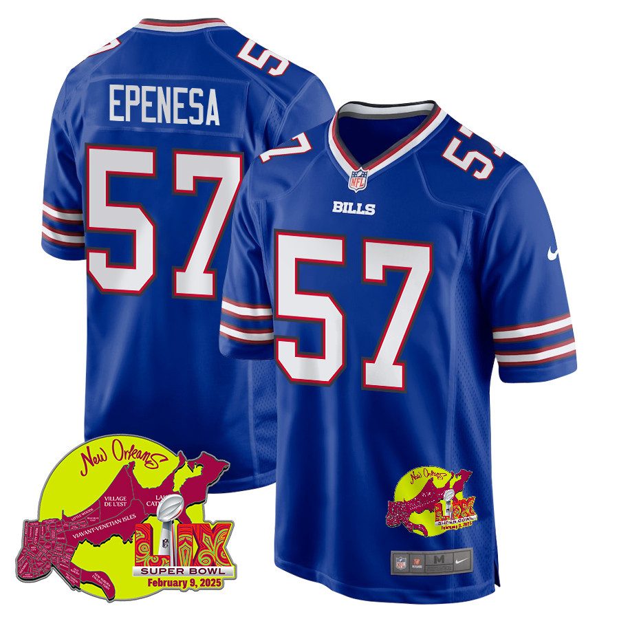 A.J. Epenesa #57 Buffalo Bills Super Bowl LIX Game Jersey - Men's | Royal