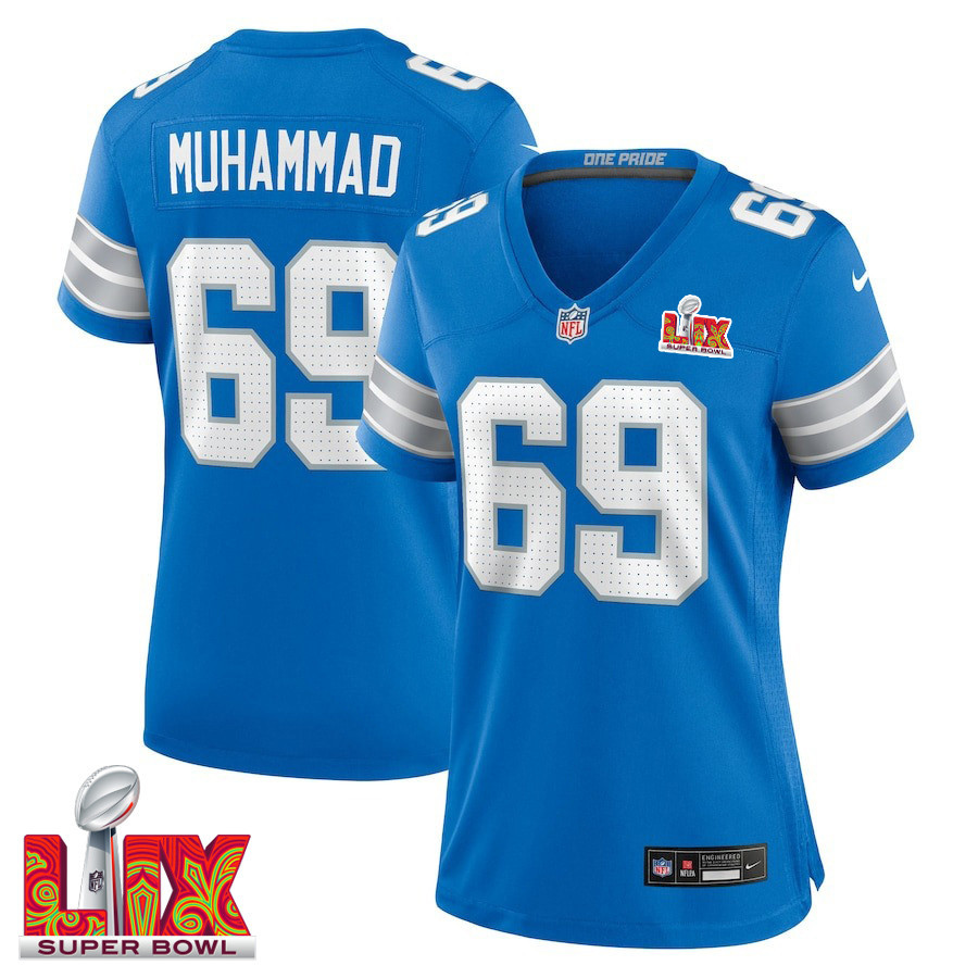 Al-Quadin Muhammad #69 Detroit Lions Super Bowl LIX Game Jersey - Women's | Blue