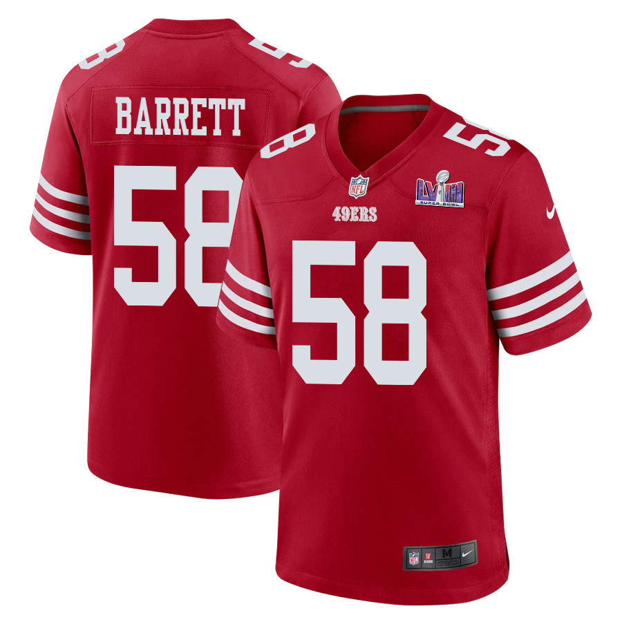 Alex Barrett #58 San Francisco 49ers Super Bowl LVIII Patch Game Jersey - Men's | Scarlet
