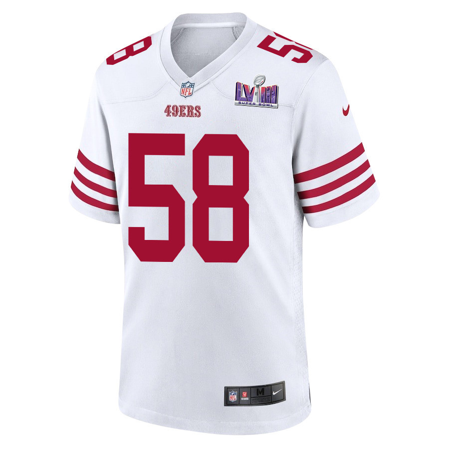 Alternative view of Alex Barrett #58 San Francisco 49ers Super Bowl LVIII Patch Game Jersey - Men's | White