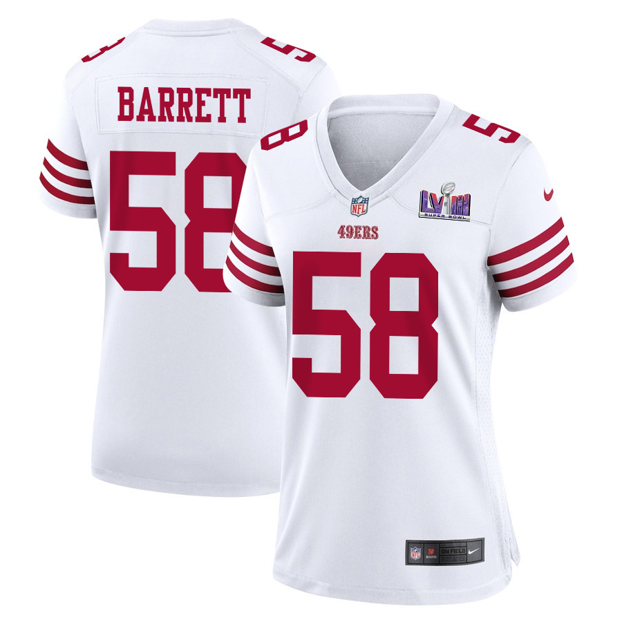 Alex Barrett #58 San Francisco 49ers Super Bowl LVIII Patch Game Jersey - Women's | White