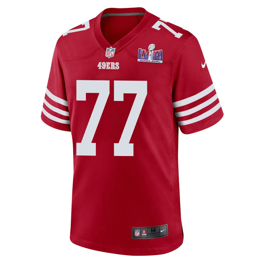 Alternative view of Alfredo Gutierrez #77 San Francisco 49ers Super Bowl LVIII Patch Game Jersey - Men's | Scarlet
