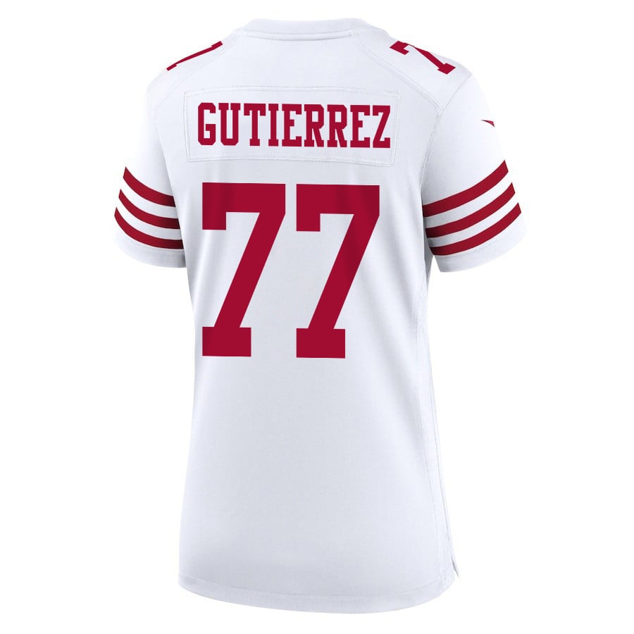 Alfredo Gutierrez #77 San Francisco 49ers Super Bowl LVIII Patch Game Jersey - Women's | White - Image 3