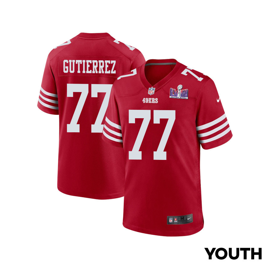 Alfredo Gutierrez #77 San Francisco 49ers Super Bowl LVIII Patch Game Jersey - Youth | Scarlet