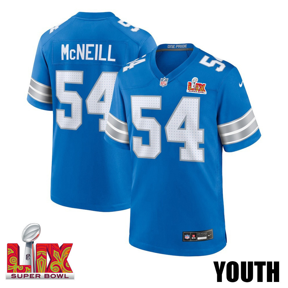Alim McNeill #54 Detroit Lions Super Bowl LIX Game Jersey - Youth | Blue