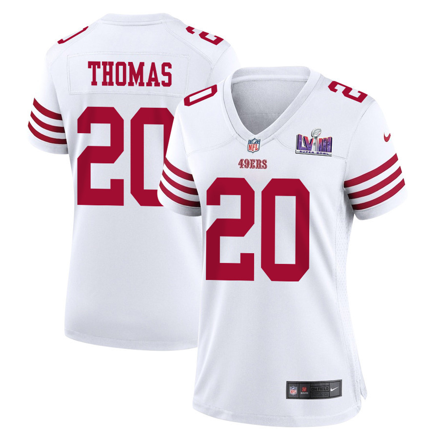 Ambry Thomas #20 San Francisco 49ers Super Bowl LVIII Patch Game Jersey - Women's | White