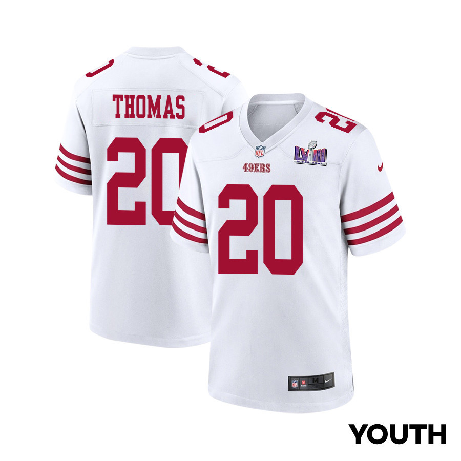 Ambry Thomas #20 San Francisco 49ers Super Bowl LVIII Patch Game Jersey - Youth | White