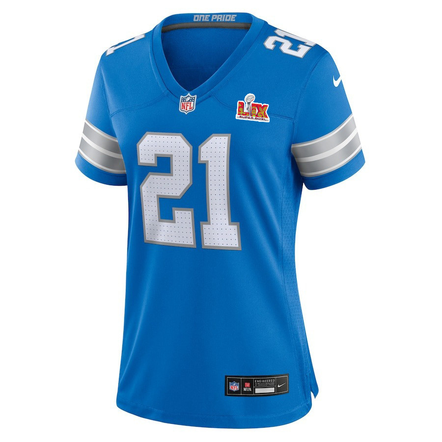 Alternative view of Amik Robertson #21 Detroit Lions Super Bowl LIX Game Jersey - Women's | Blue