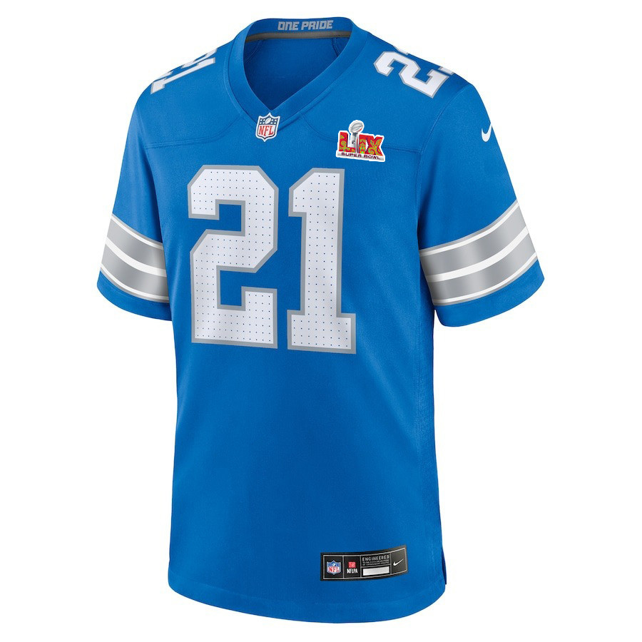 Alternative view of Amik Robertson #21 Detroit Lions Super Bowl LIX Game Jersey - Youth | Blue