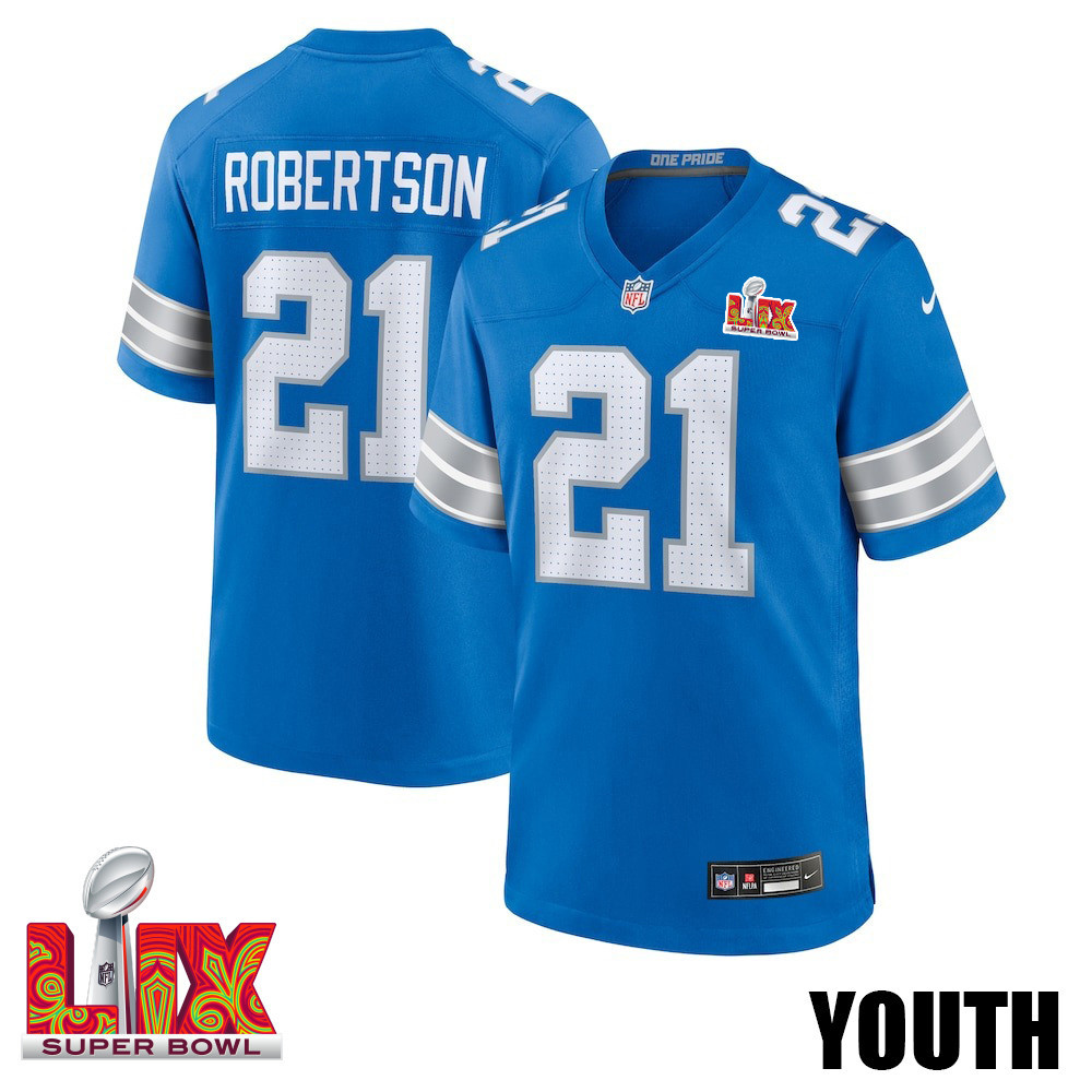 Amik Robertson #21 Detroit Lions Super Bowl LIX Game Jersey - Youth | Blue