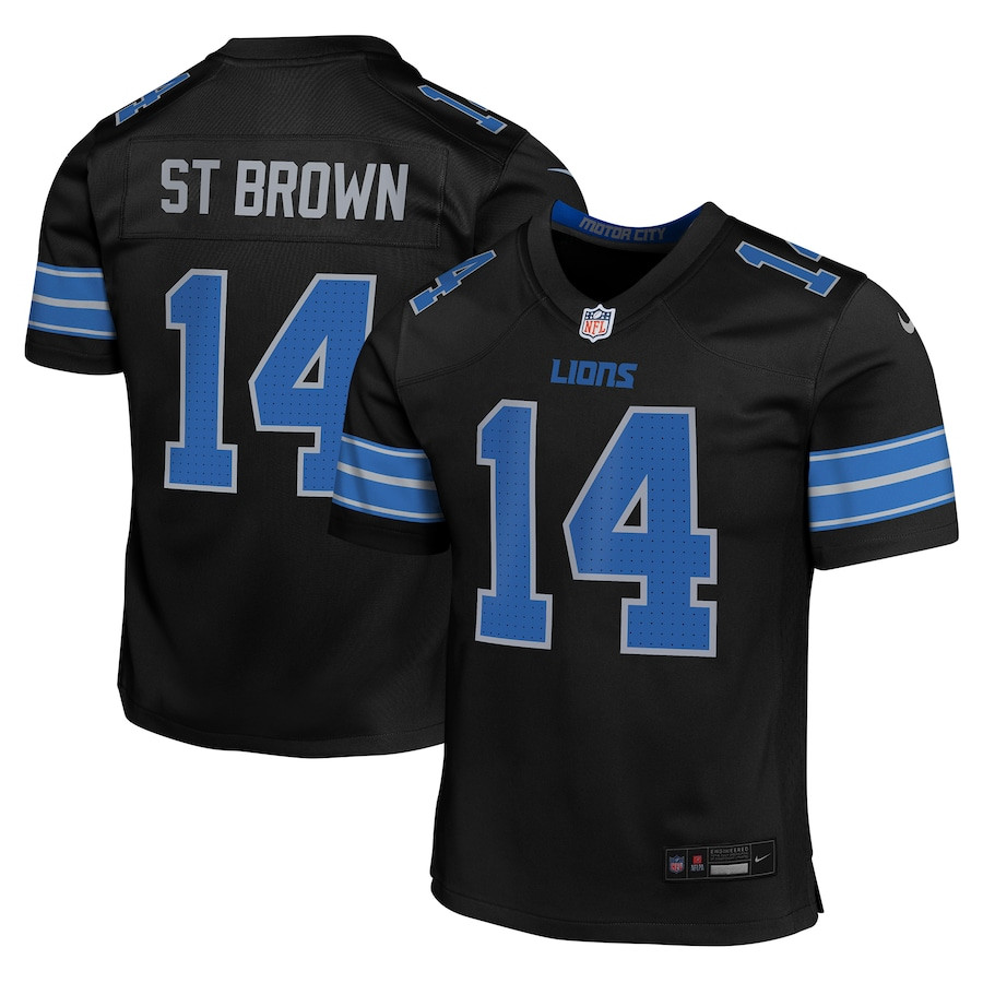 Amon-Ra St. Brown #14 Detroit Lions Alternate Game Jersey - Youth | Black
