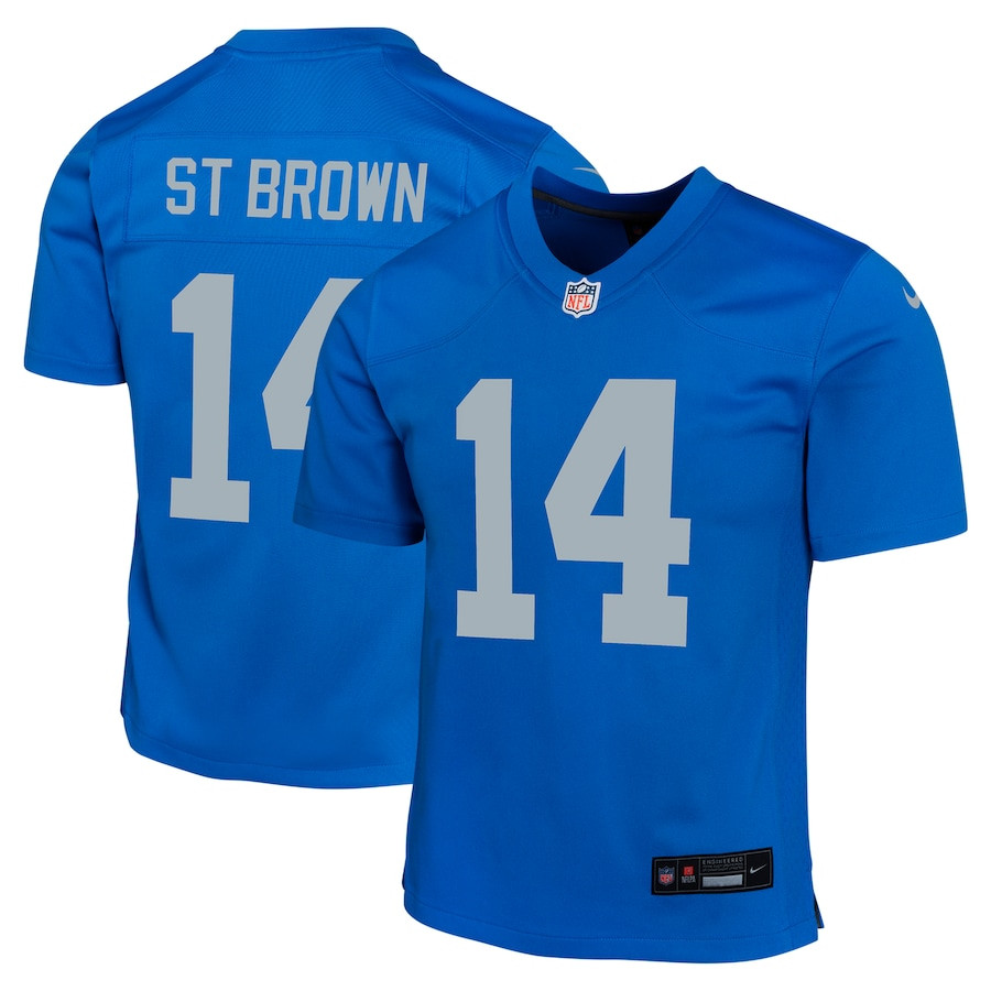 Amon-Ra St. Brown #14 Detroit Lions Alternate Game Jersey - Youth | Blue