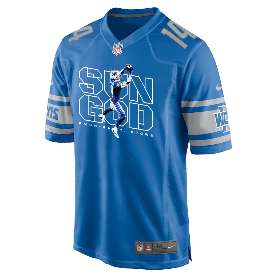 Alternative view of Amon-Ra St. Brown #14 Detroit Lions Game Jersey - Men's | Blue