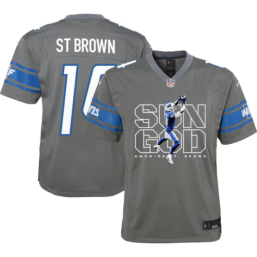 Amon-Ra St. Brown #14 Detroit Lions Game Jersey - Youth | Silver