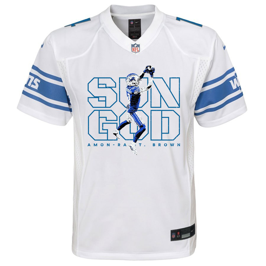Alternative view of Amon-Ra St. Brown #14 Detroit Lions Game Jersey - Youth | White