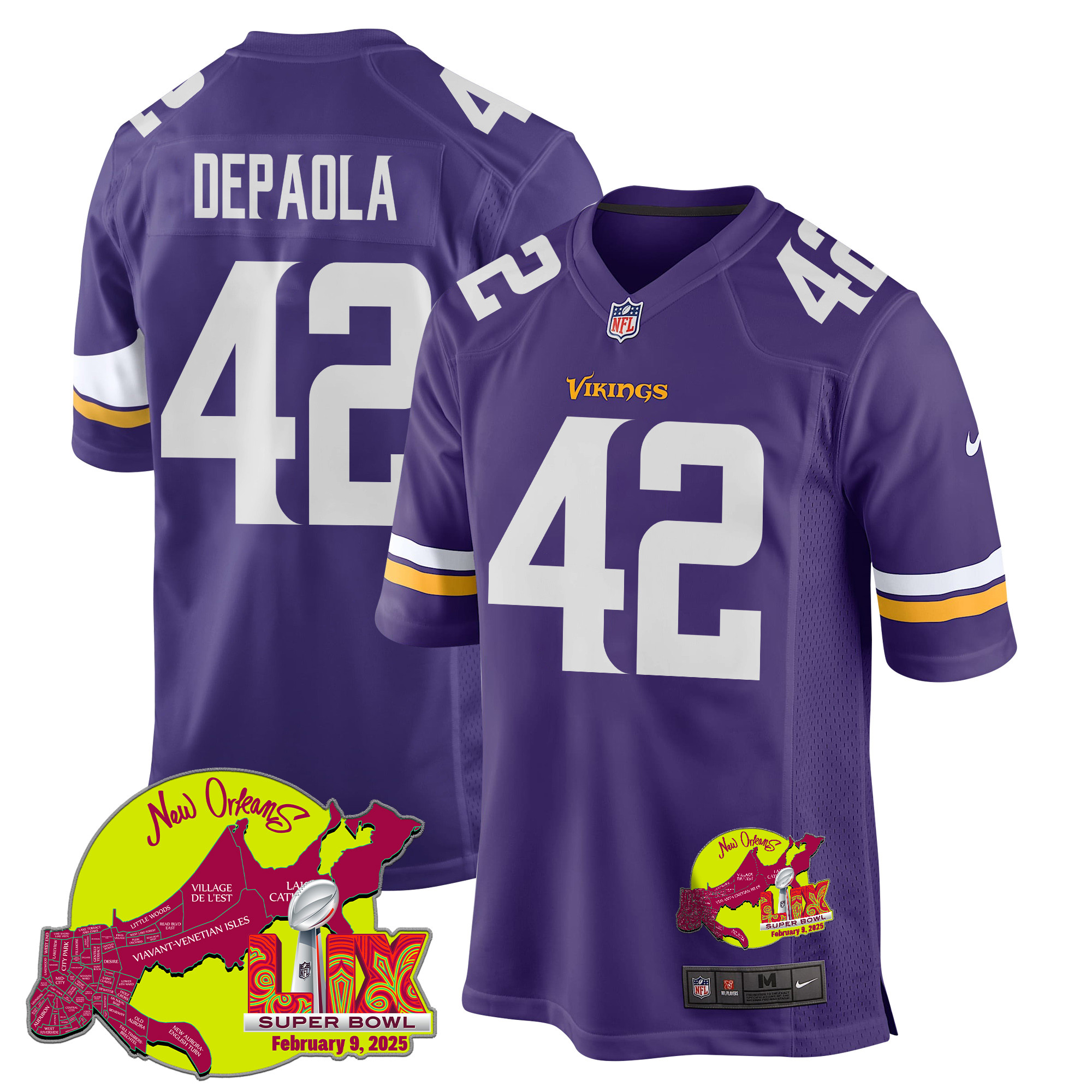 Andrew DePaola #42 Minnesota Vikings Super Bowl LIX Game Jersey - Men's | Purple