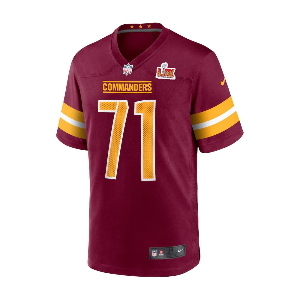 Alternative view of Andrew Wylie #71 Washington Commanders Super Bowl LIX Game Jersey - Men's | Burgundy