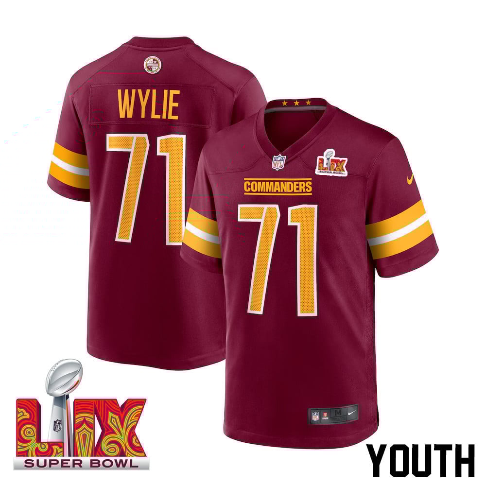 Andrew Wylie #71 Washington Commanders Super Bowl LIX Game Jersey - Youth | Burgundy