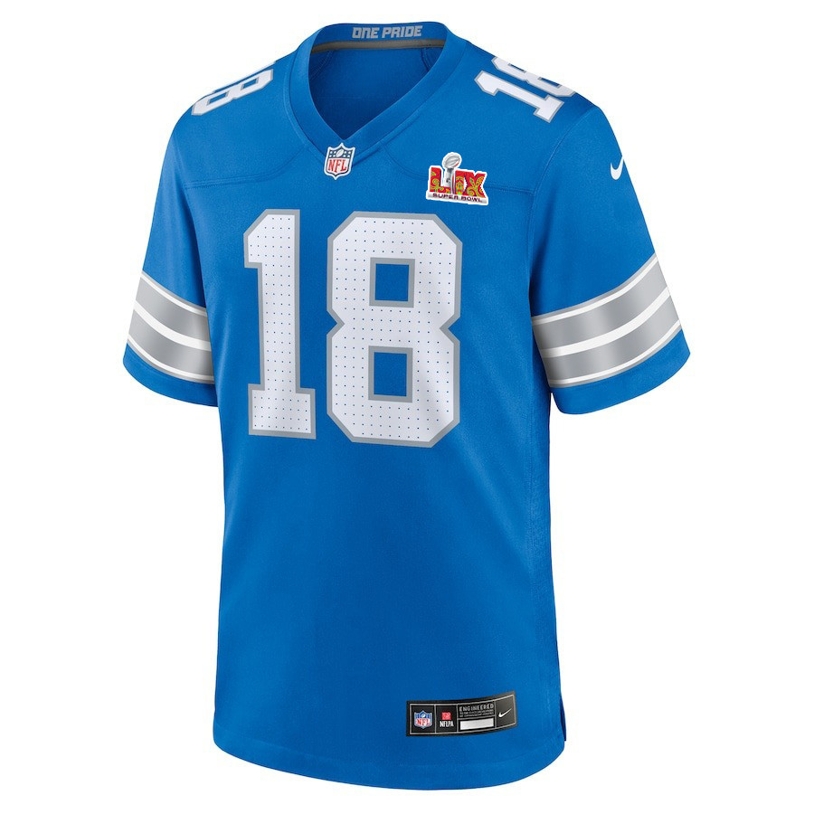 Alternative view of Antoine Green #18 Detroit Lions Super Bowl LIX Game Jersey - Men's | Blue
