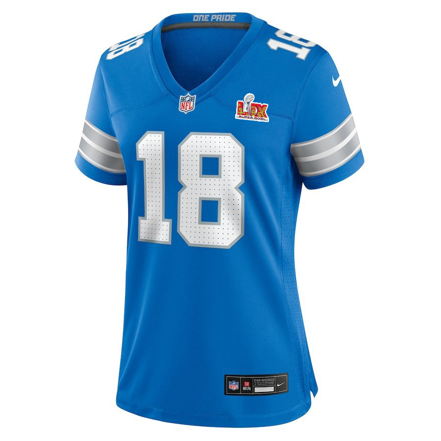 Alternative view of Antoine Green #18 Detroit Lions Super Bowl LIX Game Jersey - Women's | Blue