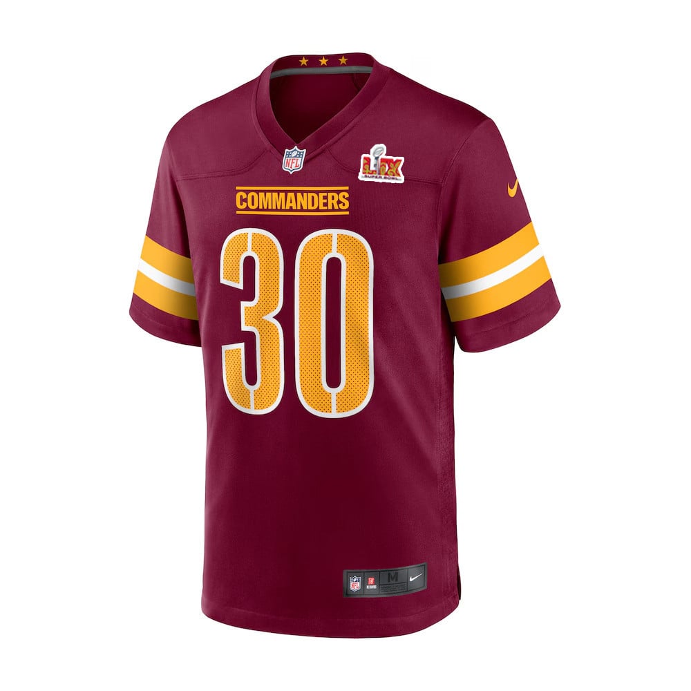 Alternative view of Austin Ekeler #30 Washington Commanders Super Bowl LIX Game Jersey - Youth | Burgundy